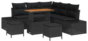 vidaXL Σετ Καναπέ Κήπου με μαξιλάρι 8 pcs Μαύρο Πολυ ράταν