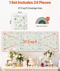 VEVOR 3D Flower Wall Panel 24 PCS 15 x 15 inch Artificial Floral Background for Wedding