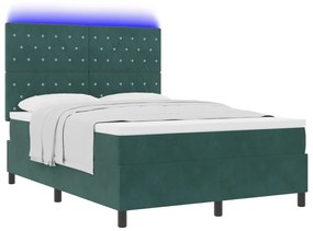 vidaXL Κρεβάτι Box Spring με Ματ Τόσα & LED Σκούρο Πράσινο 160x200 εκ. Βελούδο