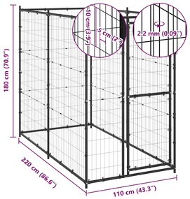 vidaXL Κλουβί Σκύλου Εξ. Χώρου Ατσάλι 110 x 220 x 180 εκ.