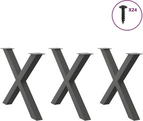 vidaXL Πόδια Τραπεζαρίας σε Σχήμα Χ 3 τεμ. Ανθρακί 90x(72-73) εκ. Ατσάλι