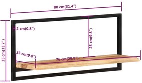 Ράφια Τοίχου 2 τεμ. 80 x 25 x 35 εκ Μασίφ Ξύλο Ακακίας &amp; Ατσάλι  - Καφέ