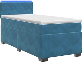 vidaXL Κρεβάτι Box Spring με Στρώμα και LED Μπλε 100 x 200 cm Βελούδο