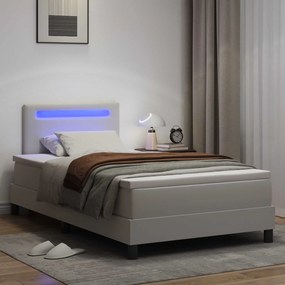 vidaXL Κρεβάτι με ελατήρια Λευκό 120 x 200 cm Τεχνητό δέρμα