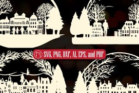 Σετ των 3 Intra απο ξύλο plywood 3mm-4mm πάχος - Πακέτο Παραδοσιακής Πόλης Χριστουγέννων Δίασταση 4x4 cm INTRAFABR-83767734