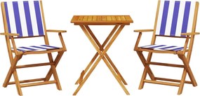 vidaXL Σετ Επίπλων Bistro 3 τεμ. Μπλε/Λευκό Ύφασμα/Μασίφ Πεύκου