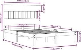 vidaXL Πλαίσιο Κρεβατιού Λευκό 120 x 200 εκ. από Μασίφ Ξύλο