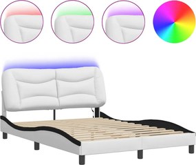 vidaXL Πλαίσιο κρεβατιού με LED χωρίς στρώμα Hvar Λευκό/Μαύρο 140x190εκ.