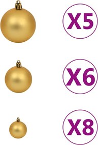 vidaXL Χριστουγεν. Μπάλες Σετ 60 τεμ με Κορυφή &amp; 150 LED Χρυσό/Μπρονζέ