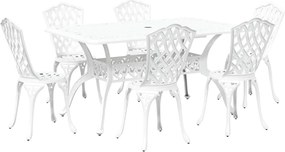 vidaXL Σέτ φαγητού για κήπο 7 pcs Λευκό Αλουμίνιο