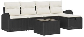 Σετ Καναπέ με μαξιλάρι 6 pcs Μαύρο και Κρέμα συνθετικό ρατάν