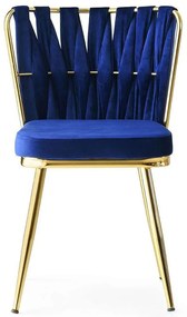 Καρέκλα Kusakli (Σετ 4Τμχ) 974NMB1182 43x43x82cm Blue-Gold Βελούδο, Μέταλλο