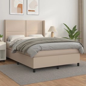 vidaXL Κρεβάτι Boxspring με Στρώμα Καπουτσίνο 140x190εκ.από Συνθ.Δέρμα