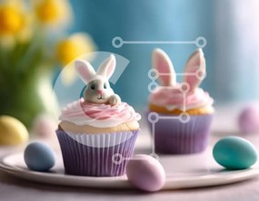 Intra Συλλεκτικό Ξύλινο Παζλ Plywood  4mm - Πασχαλινά cupcakes με αυτιά λαγουδάκι και πολύχρωμα αυγά Σε Ξύλινο Κουτί - Διαστάσεις: 10x10 cm – 25 κομμάτια