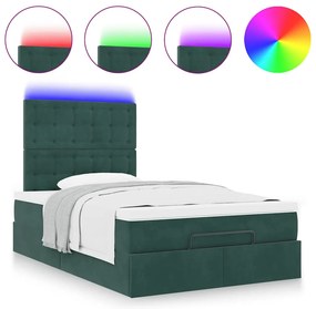 vidaXL Οθωμανικό κρεβάτι με στρώματα &amp; LEDs Σκούρο πράσινο Βελούδο