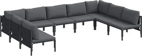 vidaXL Σετ Καναπέ Κήπου με μαξιλάρι 9 pcs Μαύρο Ατσάλι