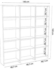 Βιβλιοθήκη Rabuku pakoworld σε ανθρακί απόχρωση 146x22x123εκ (1 τεμάχια)