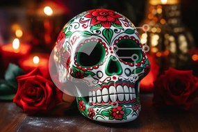 Intra Συλλεκτικό Ξύλινο Παζλ Plywood  4mm - Διακοσμητικό Sugar Skull για την Ημέρα των Νεκρών Σε Ξύλινο Κουτί - Διαστάσεις: 10x10 cm – 25 κομμάτια