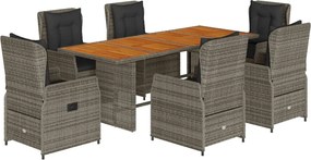 vidaXL Σετ Τραπεζαρίας Κήπου 7 τεμ. Γκρι Συνθ. Ρατάν με Μαξιλάρια