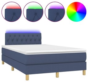 vidaXL Κρεβάτι Boxspring με Στρώμα &amp; LED Μπλε 120x190εκ. Υφασμάτινο