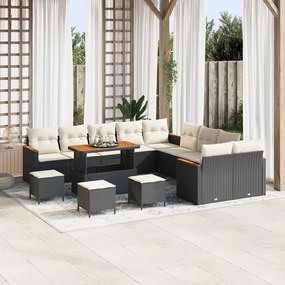 vidaXL Σετ Καναπέ Κήπου με μαξιλάρι 14 pcs Μαύρο Πολυ ράταν