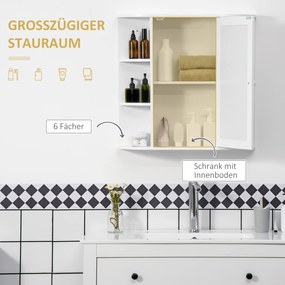 HOMCOM Ντουλάπι Καθρέφτης Μπάνιου, 8 Ράφια, Πόρτες Καθρέφτη, Αδιάβροχο, 66 cm x 17 cm x 63 cm, Λευκό