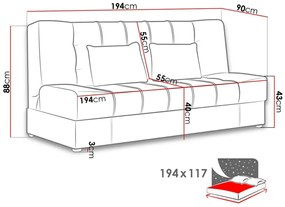 Καναπές κρεβάτι Columbus 120, Αριθμός θέσεων: 3, Αποθηκευτικός χώρος, 88x194x90cm, 52 kg, Πόδια: Πλαστική ύλη, Ξύλο: Πεύκο | Epipla1.gr