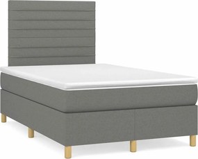 vidaXL Κρεβάτι Boxspring με Στρώμα &amp; LED Σκ.Γκρι 120x190εκ. Υφασμάτινο