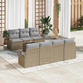 vidaXL Σετ Καναπέ Κήπου 8 Τεμαχίων με Μαξιλάρια Μπεζ από Πολυ Ράττον
