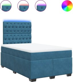 vidaXL Κρεβάτι Boxspring με Στρώμα Μπλε 120x190 εκ. Βελούδινο