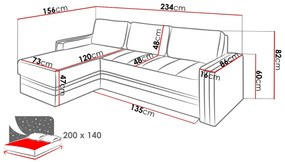 Γωνιακός Καναπές Providence 166, Λειτουργία ύπνου, Αποθηκευτικός χώρος, 234x156x82cm, 129 kg, Πόδια: Πλαστική ύλη | Epipla1.gr