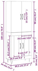 Ντουλάπι Λευκό 69,5x34x180 εκ. από Επεξεργασμένο Ξύλο - Λευκό