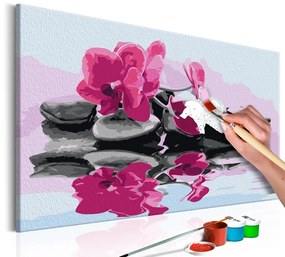 Πίνακας ζωγραφικής με αριθμούς Orchid With Zen Stones: Reflection In The Water - 60x40
