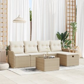 vidaXL Σετ Κήπου  με 6 Τεμάχια και Μαξιλάρια Μπεζ Πολυ Ρατάν