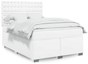 vidaXL Κρεβάτι Boxspring με Στρώμα Λευκό 140x190εκ.από Συνθετικό Δέρμα