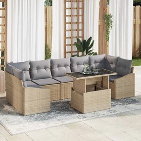 vidaXL Σετ Καναπέ Κήπου με αποθήκευση 8 pcs Μπεζ Πολυ ράταν