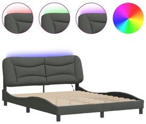 Πλαίσιο Κρεβατιού με LED Σκούρο Γκρι 160x200 εκ. Υφασμάτινο - Γκρι