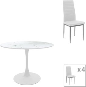 Τραπεζαρία Balou-Parker pakoworld σετ 5τεμ λευκό Φ120x73εκ