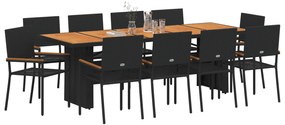 vidaXL 11 Τεμαχίων Σετ Κήπου Για Γεύματα Μαύρο Πολυ Ράτανα