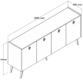 Μπουφές Jeslie μελαμίνης oak-ανθρακί 180x40x79εκ 180x40x79 εκ.