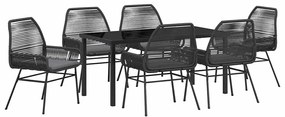 vidaXL Σέτ φαγητού για κήπο 7 pcs Μαύρο συνθετικό ρατάν