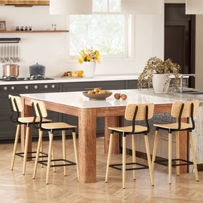 HOMCOM Σετ 2 σκαμπό μπαρ με πλάτη, καρέκλες μπαρ για οικιακό μπαρ, νησίδα κουζίνας, τραπεζαρία, ξύλο, μέταλλο, ανοιχτό καφέ