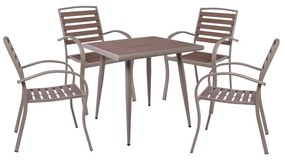 SERRANO Set Κήπου: Τραπέζι 4 Πολυθρόνες, Μέταλλο Βαφή Sand Beige, Polywood Καρυδί Table:80x80x74 Chair:56x64x88 Ε6890,S