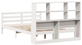 Κρεβάτι Βιβλιοθήκη Χωρίς Στρώμα Λευκό 135x190 εκ Μασίφ Πεύκο - Λευκό