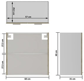 Ντουλάπι Κρεμαστό με Τζάμι Sonoma Δρυς 60x31x60 εκ. Επεξ. Ξύλο - Καφέ