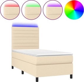 vidaXL Κρεβάτι Boxspring με Στρώμα &amp; LED Κρεμ 100x200 εκ. Υφασμάτινο