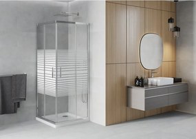 Mexen Rio τετράγωνη καμπίνα ντους 90 x 90 cm, λευκές λωρίδες, χρώμιο +