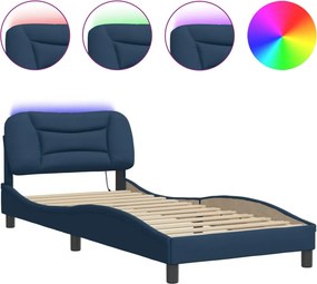 vidaXL Πλαίσιο κρεβατιού με LED χωρίς στρώμα Hvar Μπλε 90x190 εκ. Ύφασμα