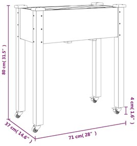 Γλάστρα με Ρόδες &amp; Επένδυση Καφέ 71x37x80 εκ. Μασίφ Ξύλο Ελάτης - Καφέ