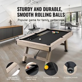 VEVOR Billiards Table, 7 ft Pool Table, Adjust Legs Stable Billiards Table, Pool Table Set Includes Balls, Cues, Chalks and Brush, Wood Color with Black Cloth, Perfect for Family Game Room Kids Adults